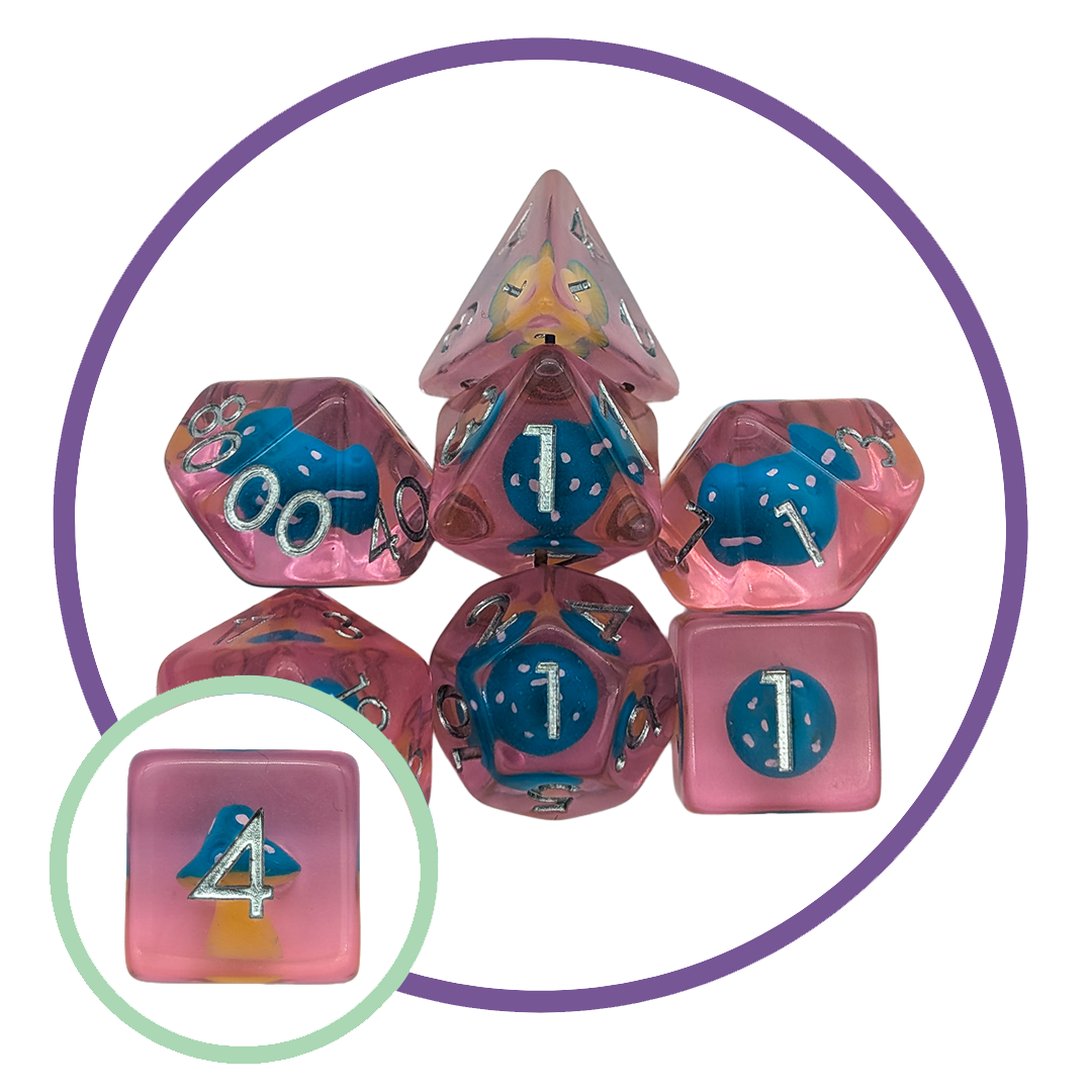Mushroom Light Blue Cap Inclusion Dice Set