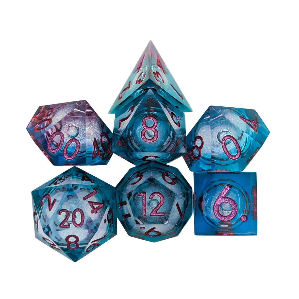 Shimmer Blue and Purple Liquid Core Dice Set