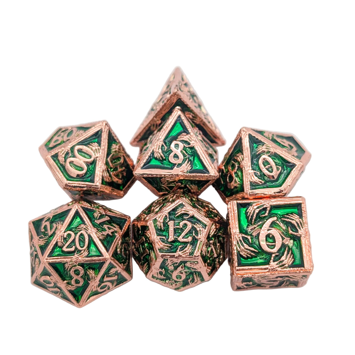 Skeleton Green and Copper Metal Dice Set
