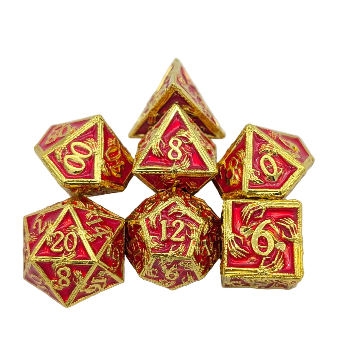 Skeleton Red and Gold Metal Dice Set