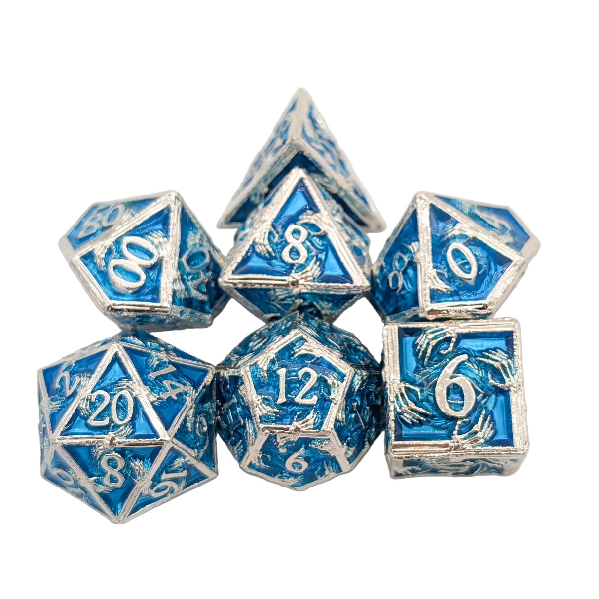 Skeleton Silver and Blue Metal Dice Set