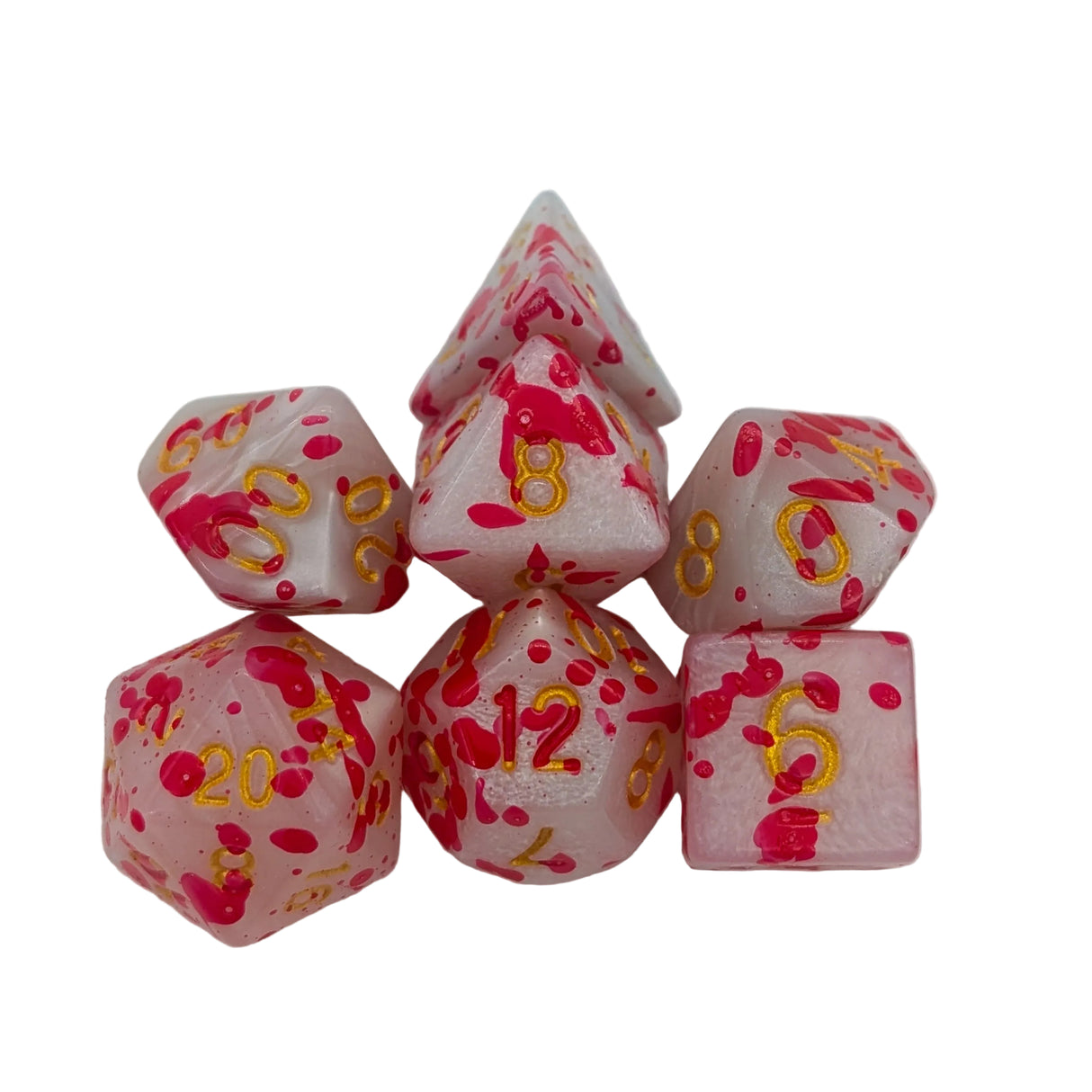 Splatter Red with Gold Text Dice Set
