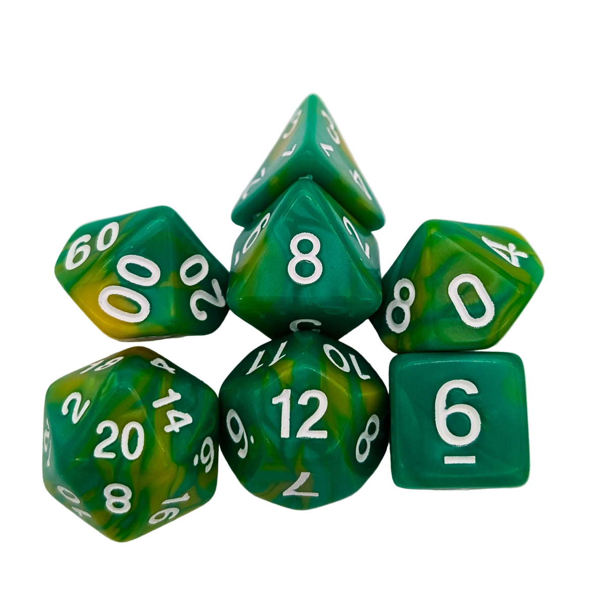Tie-Dye Green and Yellow Dice Set