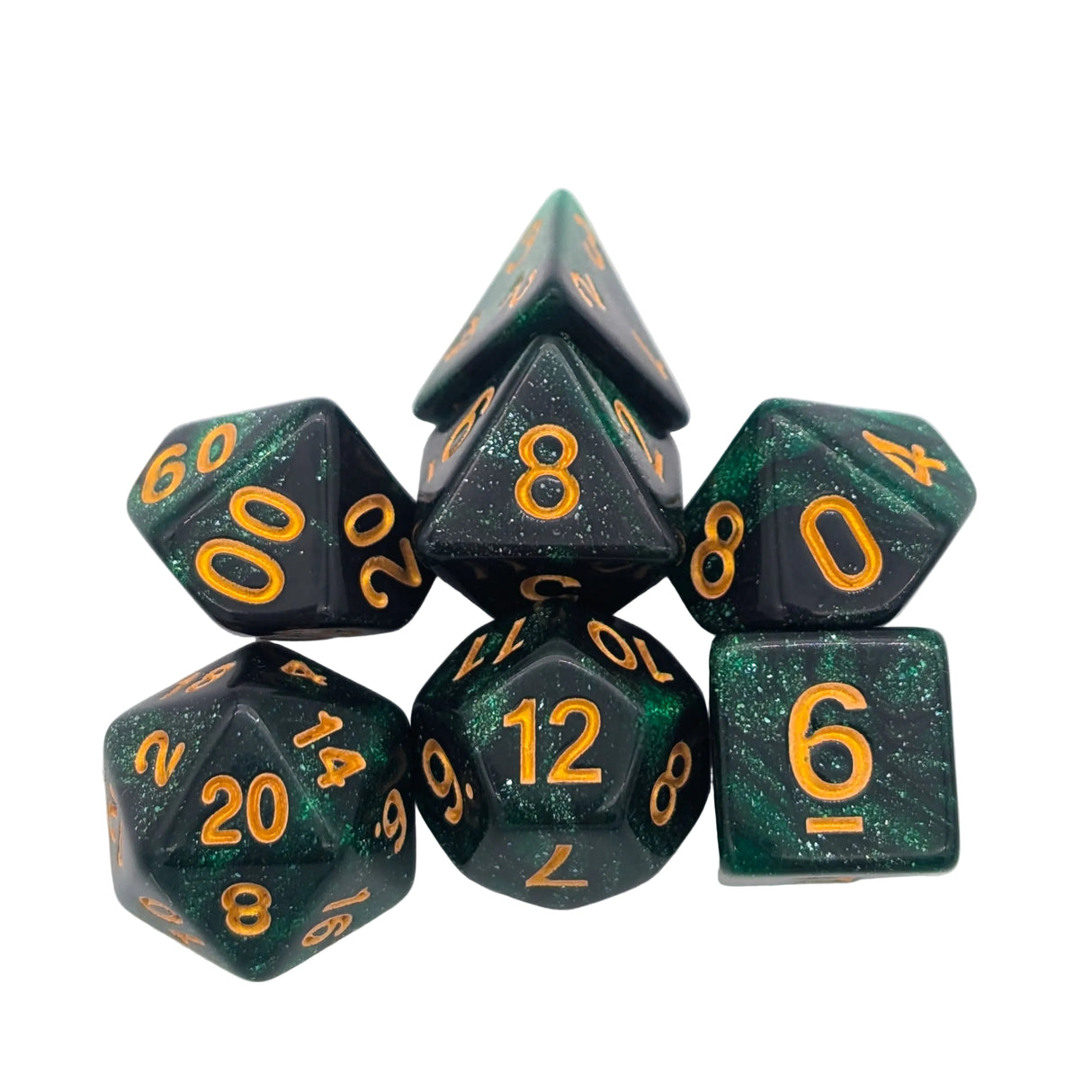 Galaxy Green and Black Dice Set