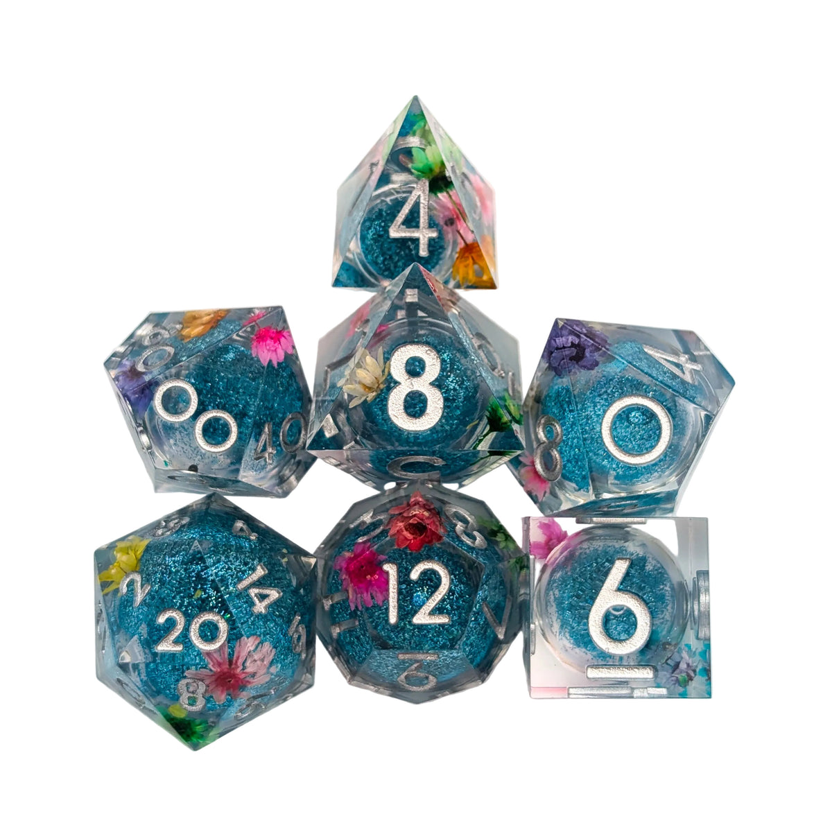 Complex Dice Print Flower Liquid Core Dice Set – Mystery Dice Goblin Wholesale