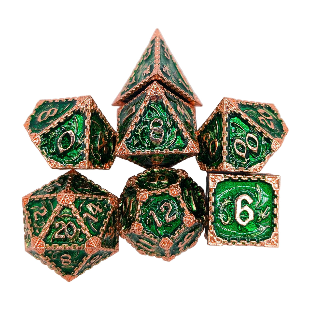 Dragon Green and Copper Metal Dice Set