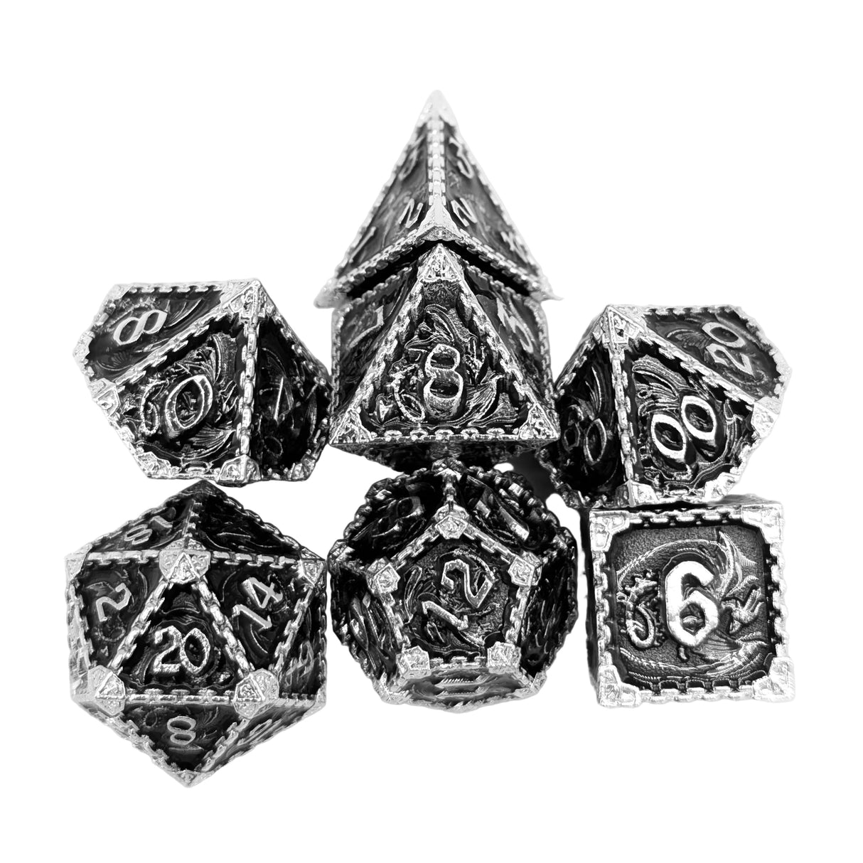 Dragon Black and Silver Metal Dice Set