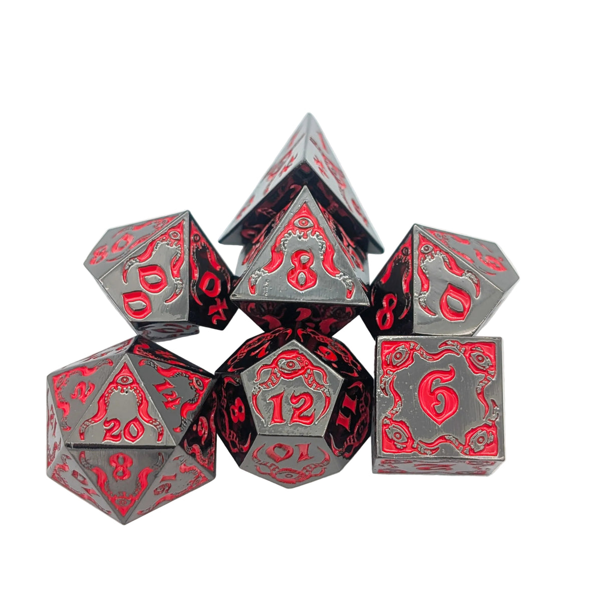 Eldritch Black and Red Metal Dice Set