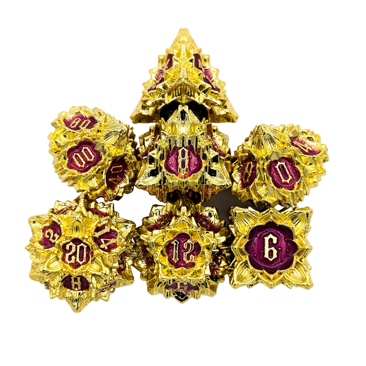 Flower Gold and Red Metal Dice Set