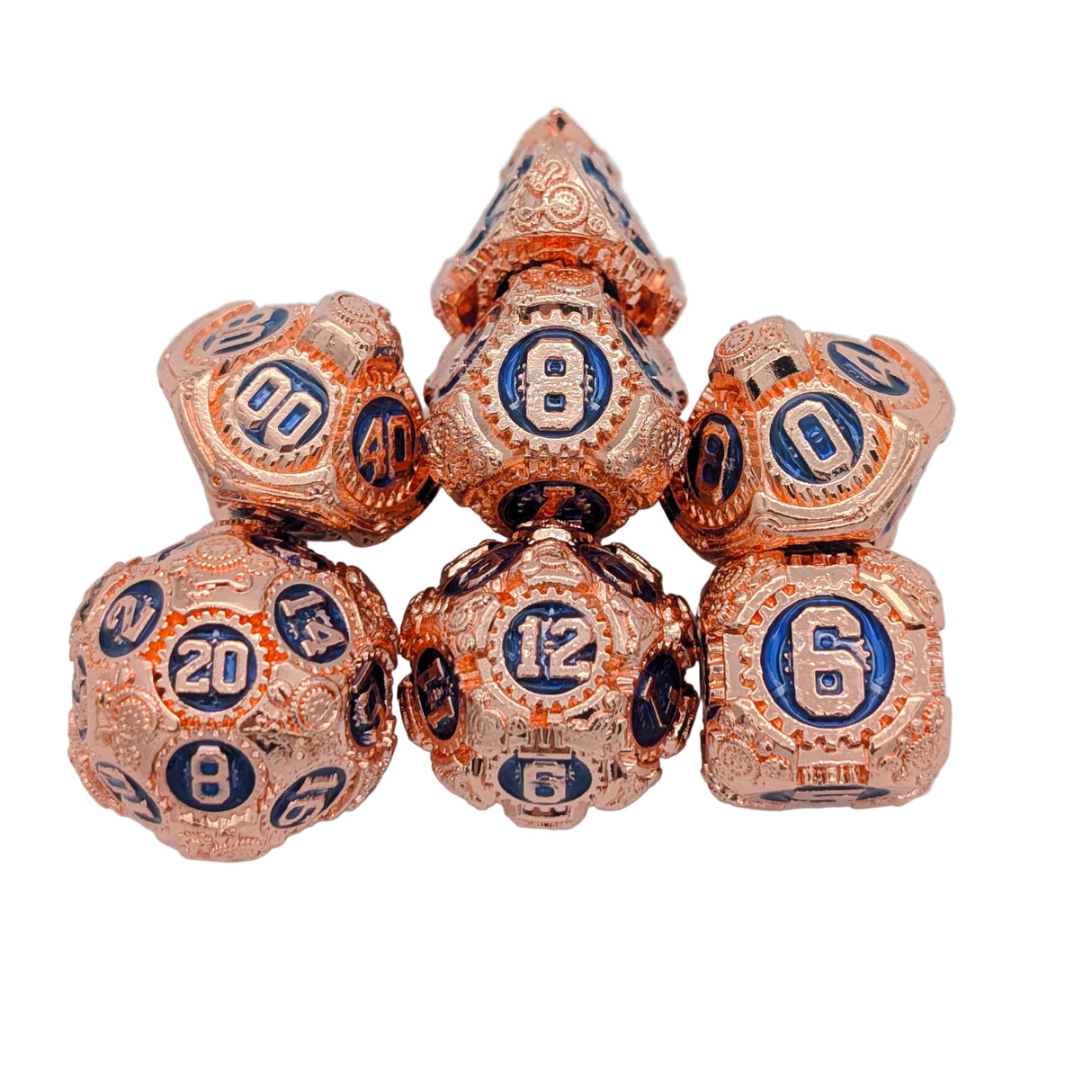 Gears Blue and Copper Metal Dice Set