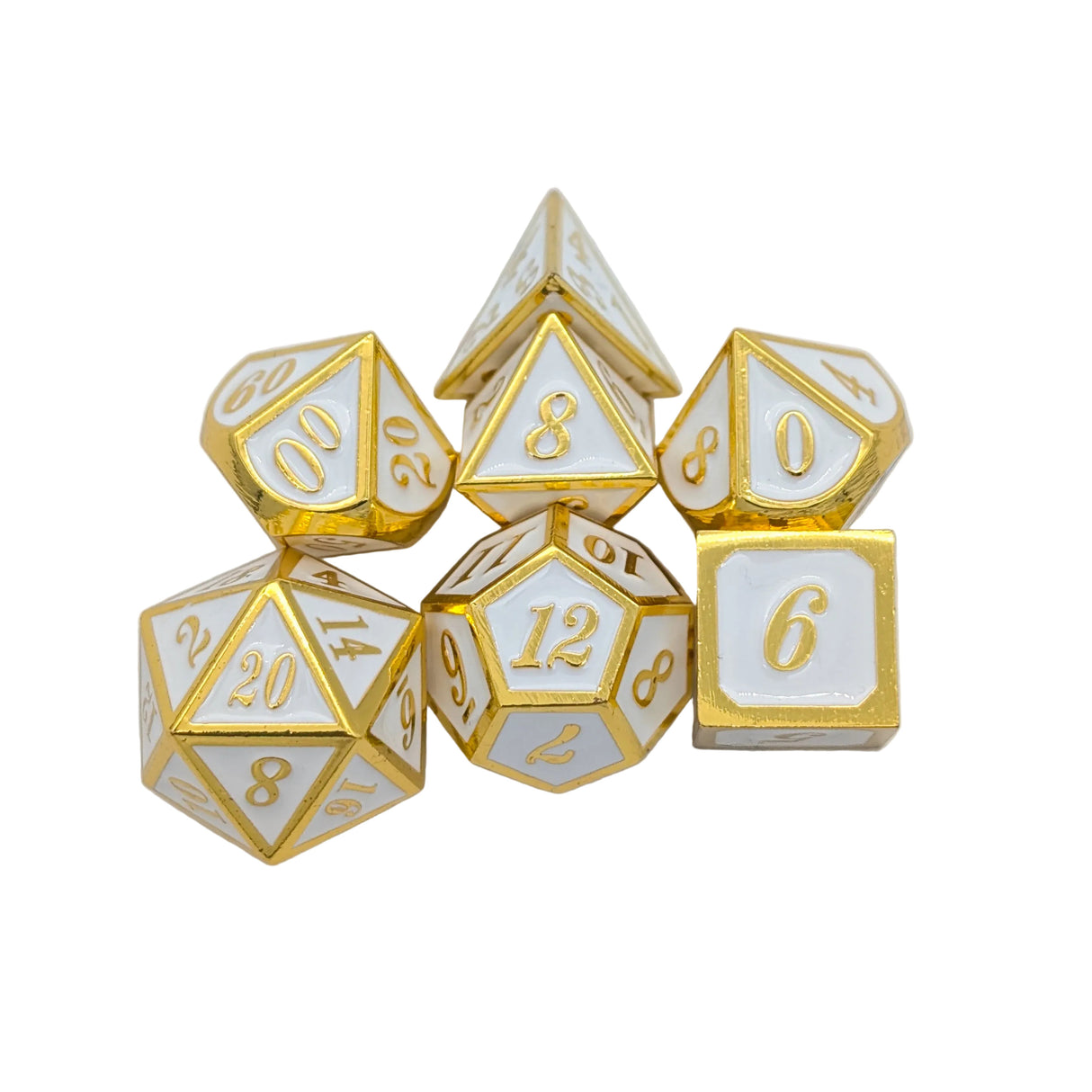 Simple White and Gold Metal Dice Set