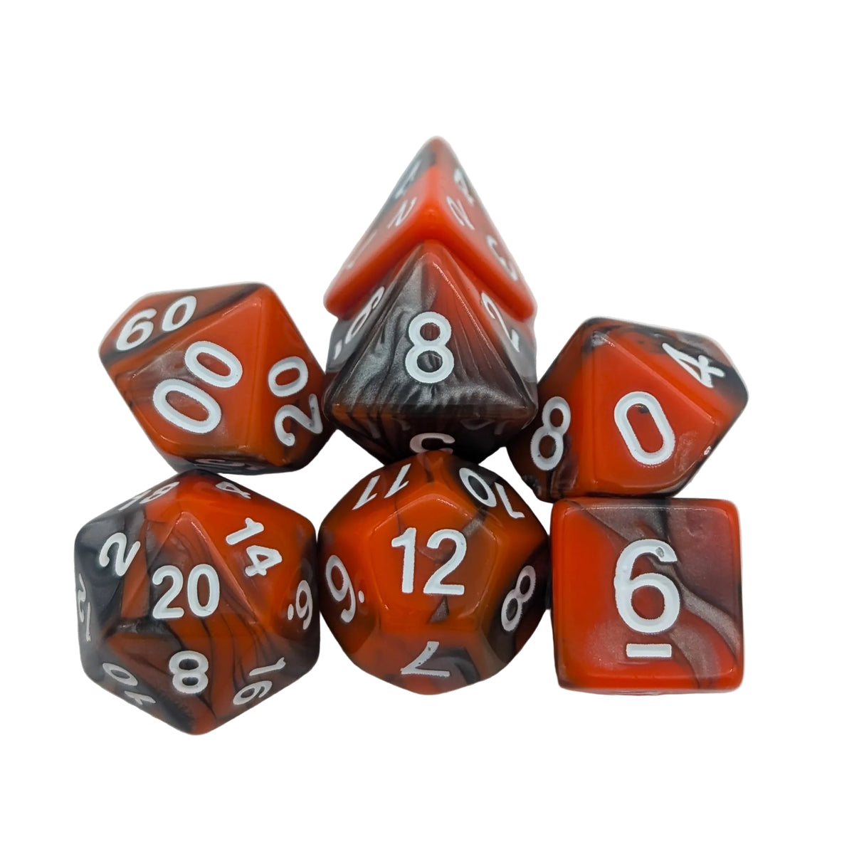 Tie-Dye Orange and Grey Dice Set