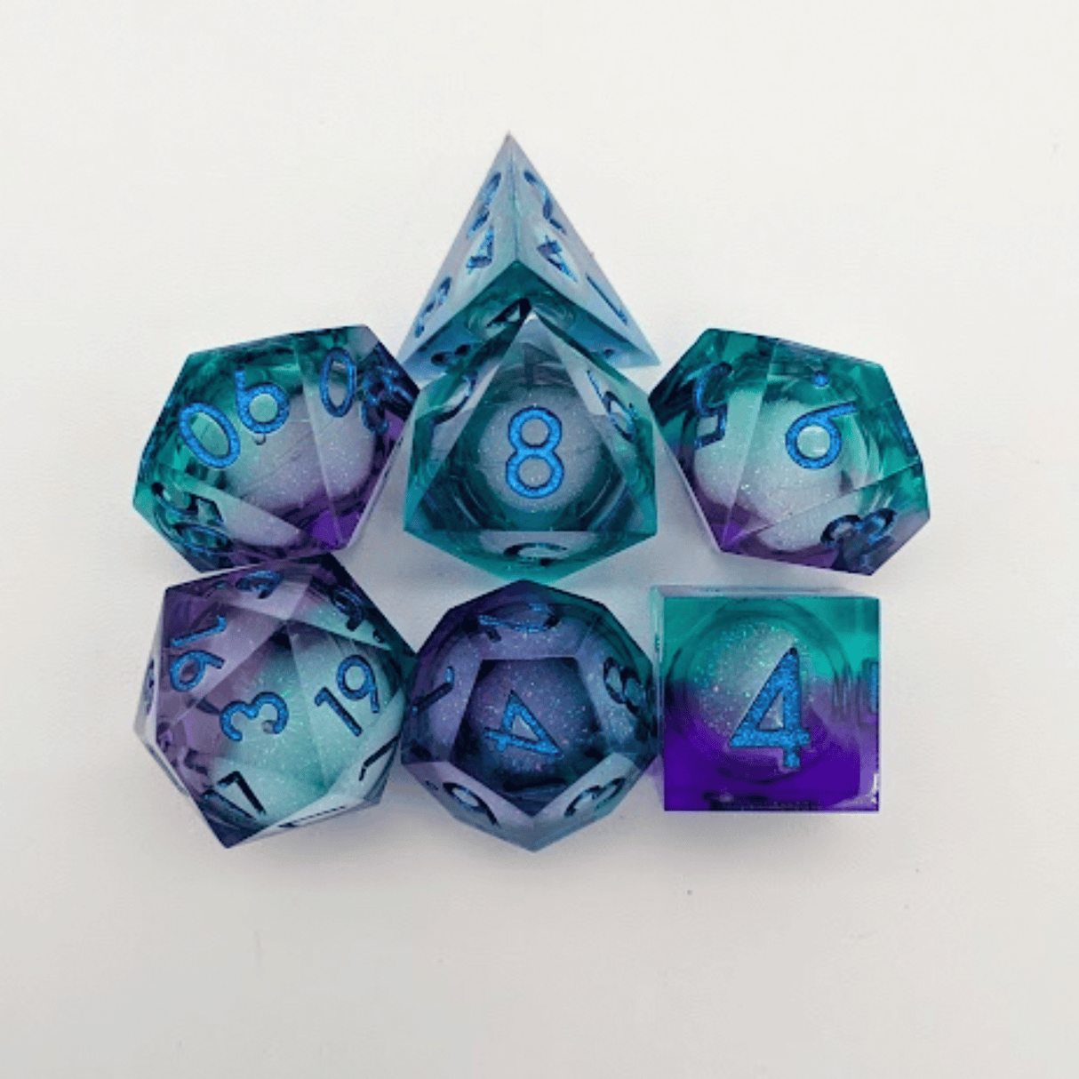 Shimmer Blue and Purple Liquid Core Dice Set