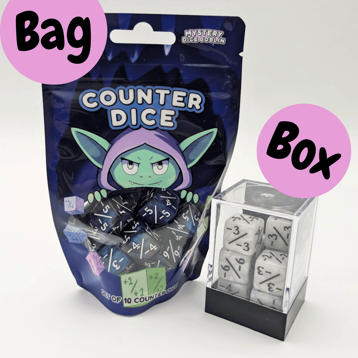 Assorted Counter Dice Split +/- (SINGLE SETS)
